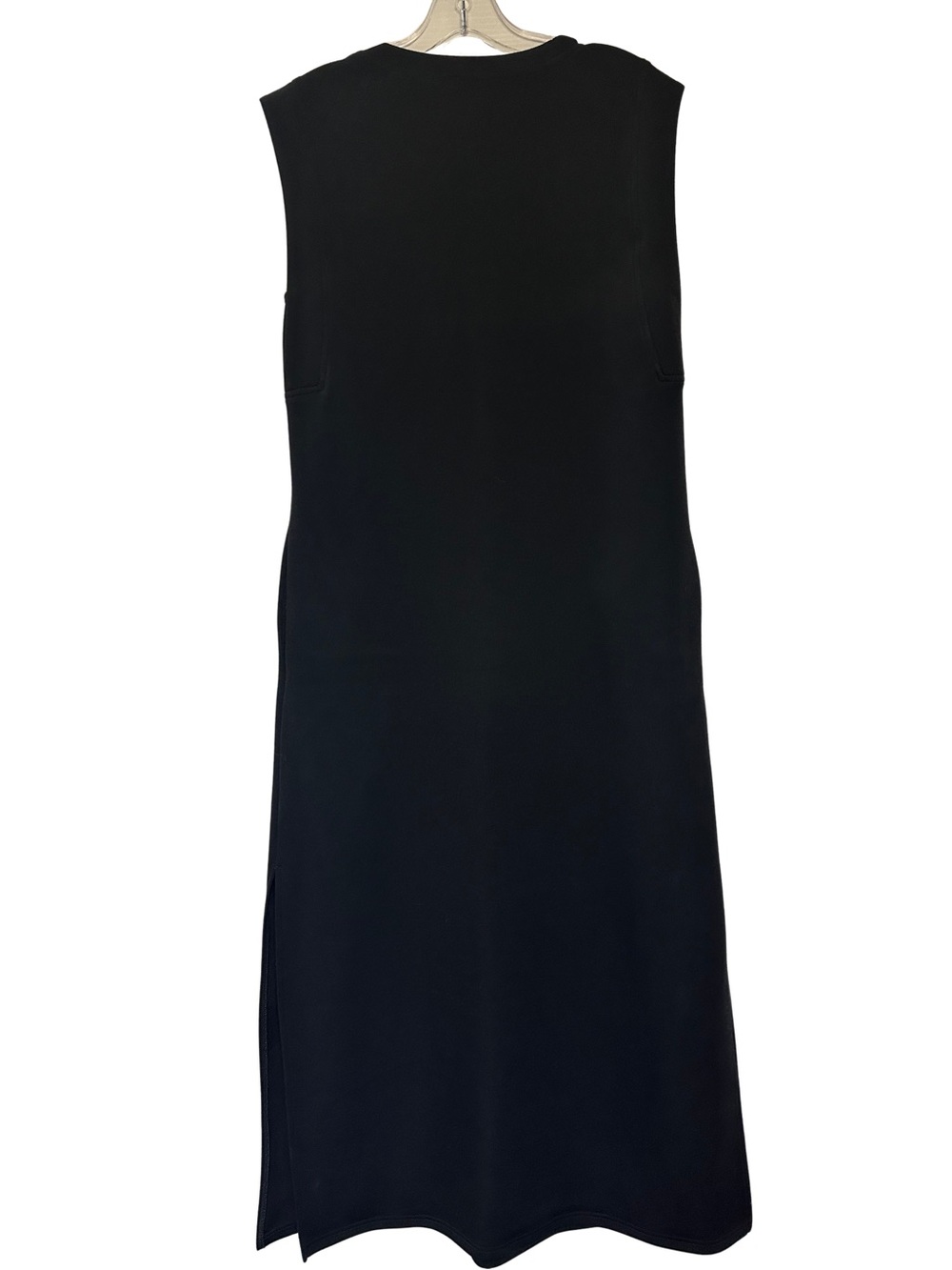 Entro Black Sleeveless Midi Dress Small Pockets Side Slit Minimalist - Picture 2 of 8